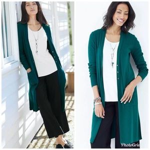 J Jill Long Duster Cardigan Sweater Buttons Wool